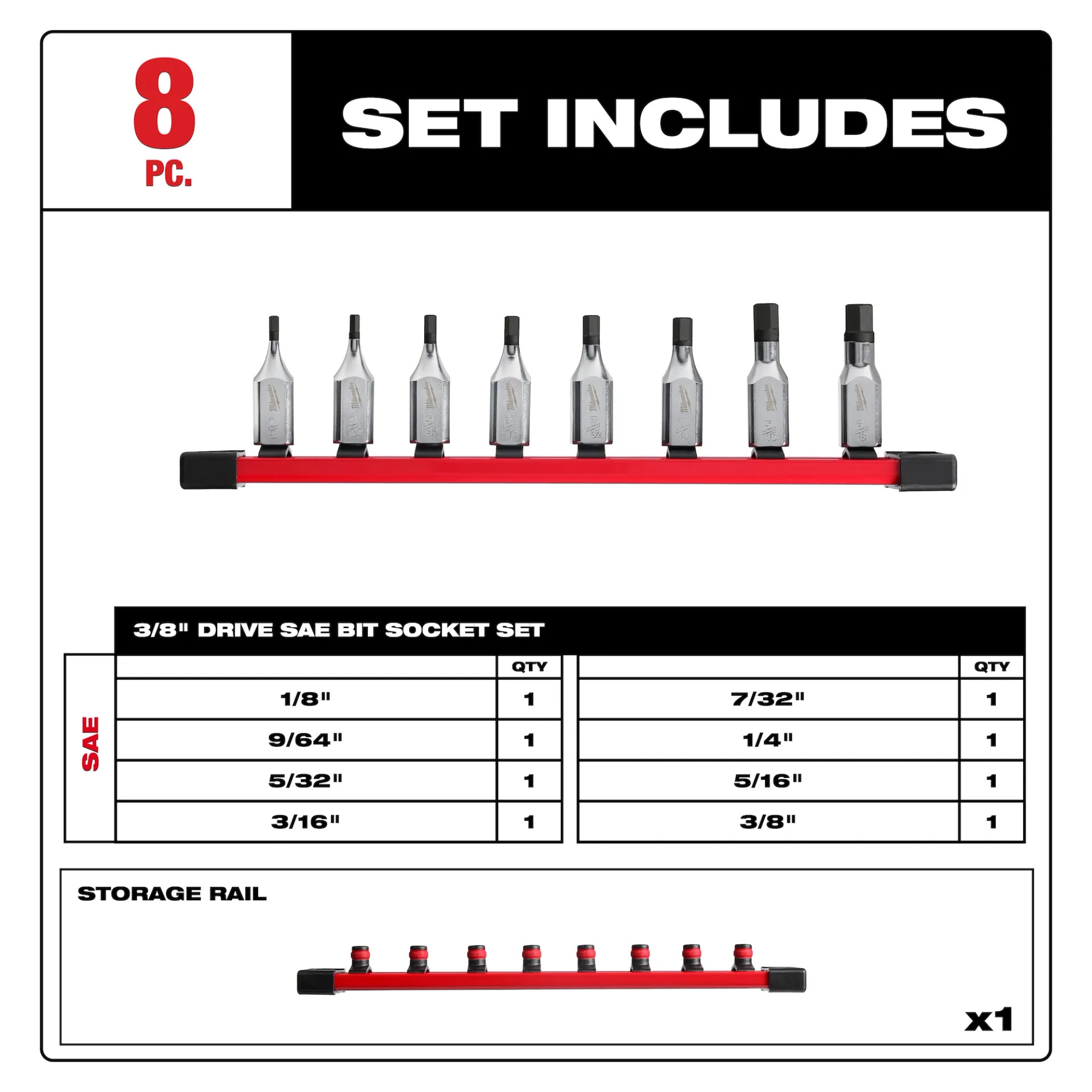 Milwaukee 8pc 3/8 Drive Hex Bit Socket Set from GME Supply